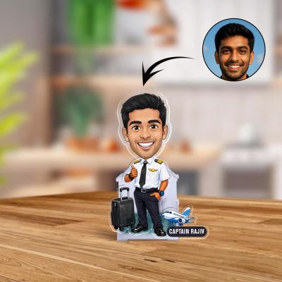 Personalized Airplane Pilot Male Bobblehead Caricature   Custom with Face Cutout & Name  Battery Powered Moving Head Feature Tabletop Decor  Gift for Pilot & Airplane Lover